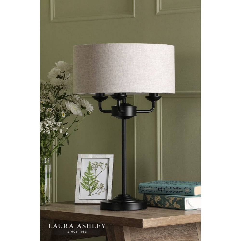 Sorrento Matt Black Table Lamp with Natural Shade