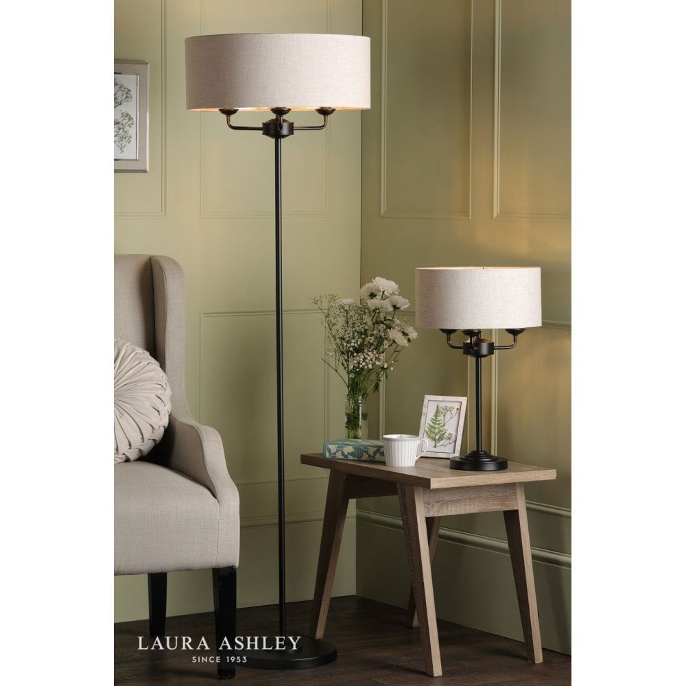 Sorrento Matt Black Table Lamp with Natural Shade