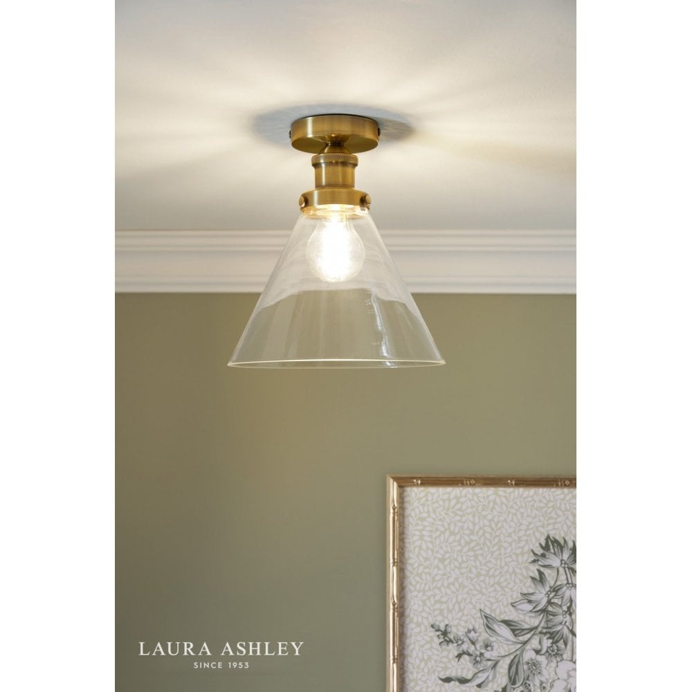 Isaac Antique Brass & Glass Semi Flush Fitting