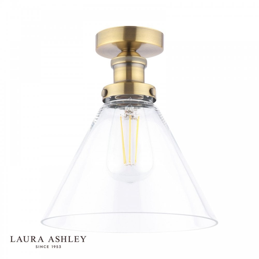 Isaac Antique Brass & Glass Semi Flush Fitting