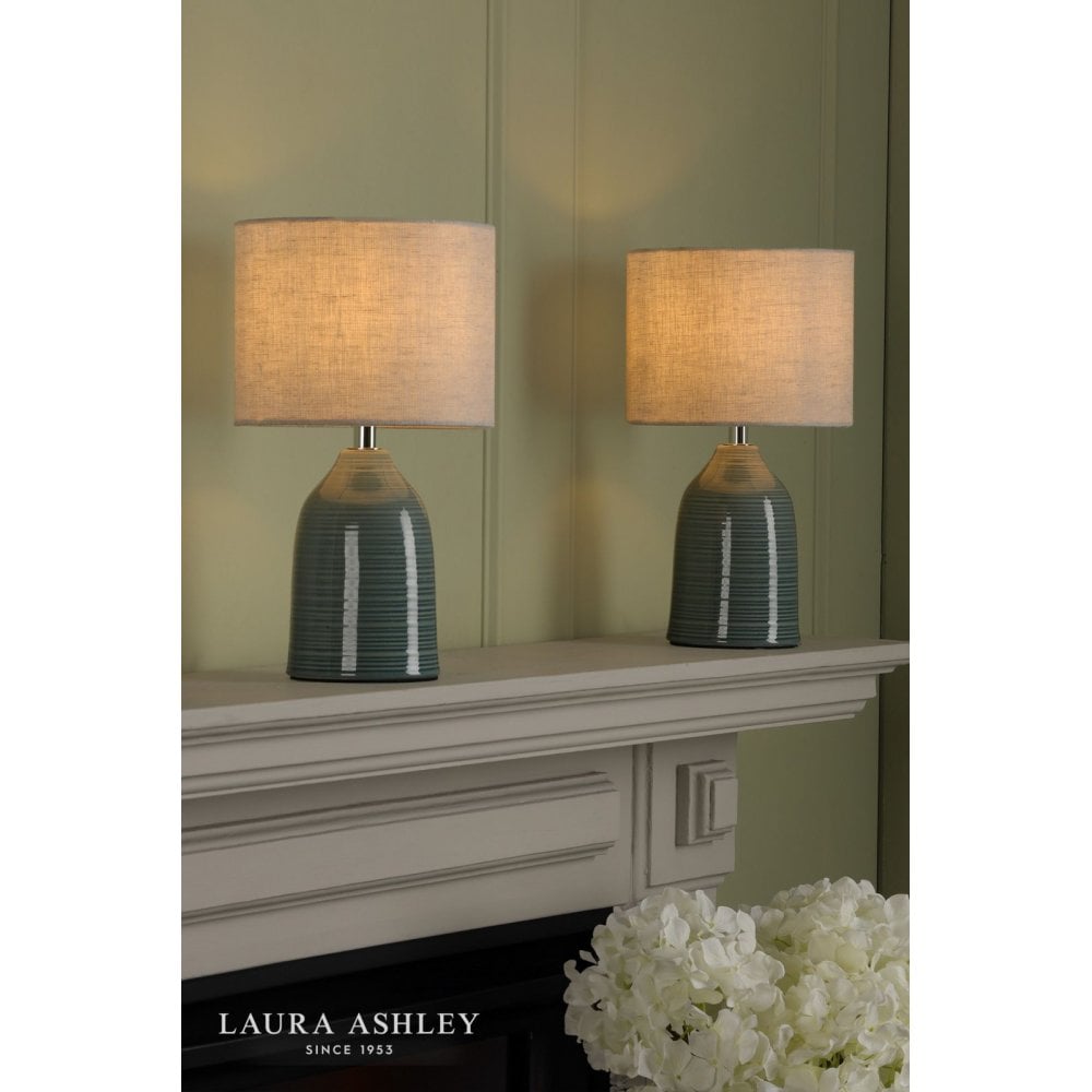 Penny Twin Pack Blue Glaze Table Lamp C/W Shade