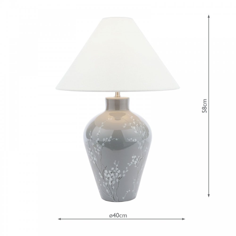 Pussywillow Grey Ceramic Table Lamp C/W Shade