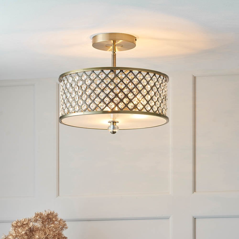 Hudson 3 Light Semi-Flush in Antique Brass