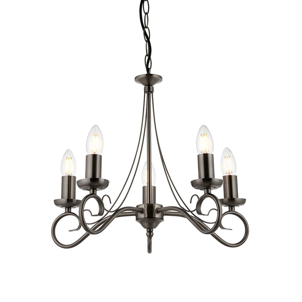 Trafford 5 Light Ceiling Pendant in Antique Silver