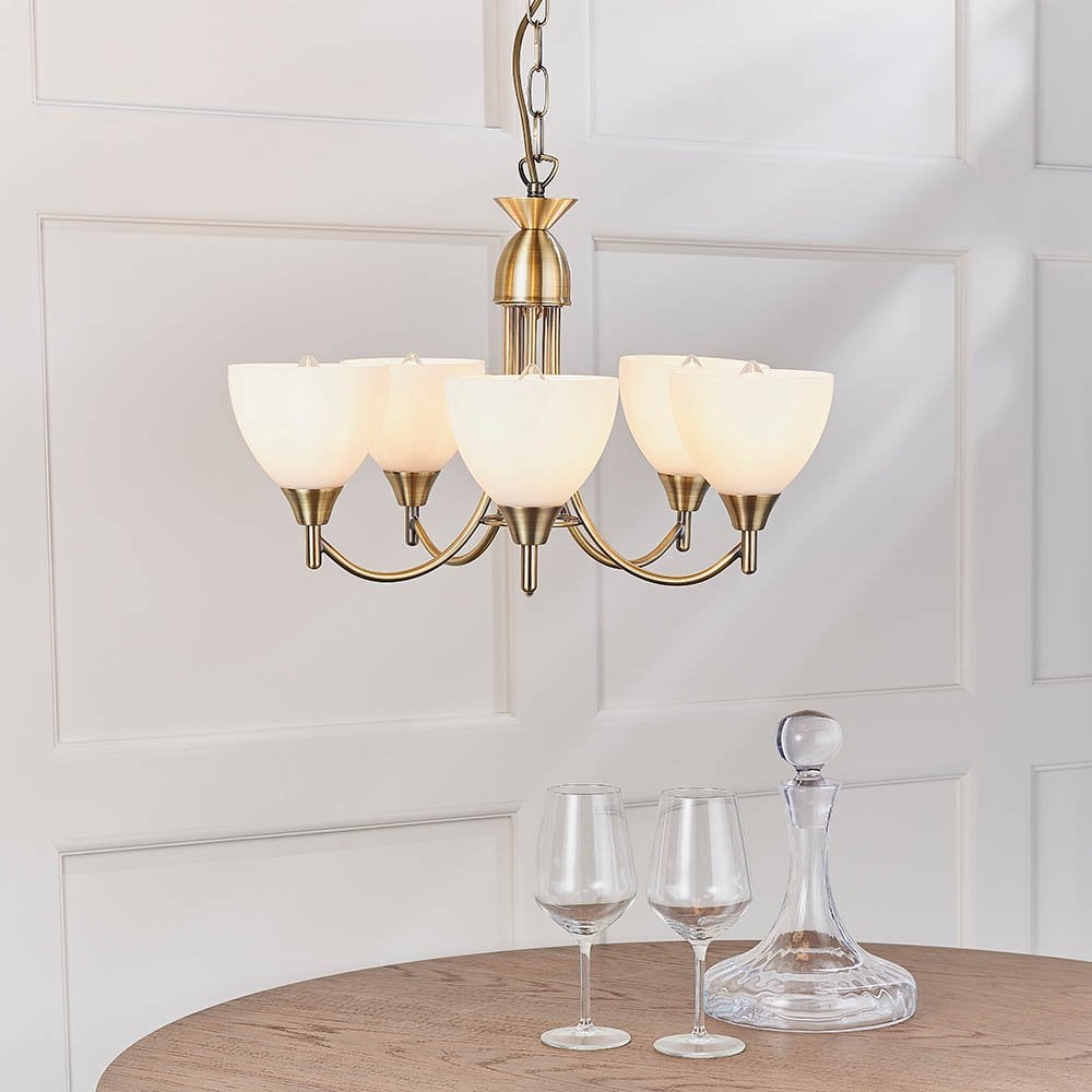 Alton 5 Light Ceiling Fitting in Antique Brass
