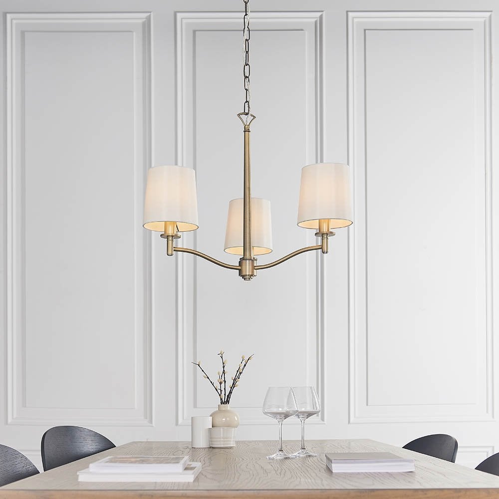 Ortona 3 Light Pendant in Antique Brass C/W Shades