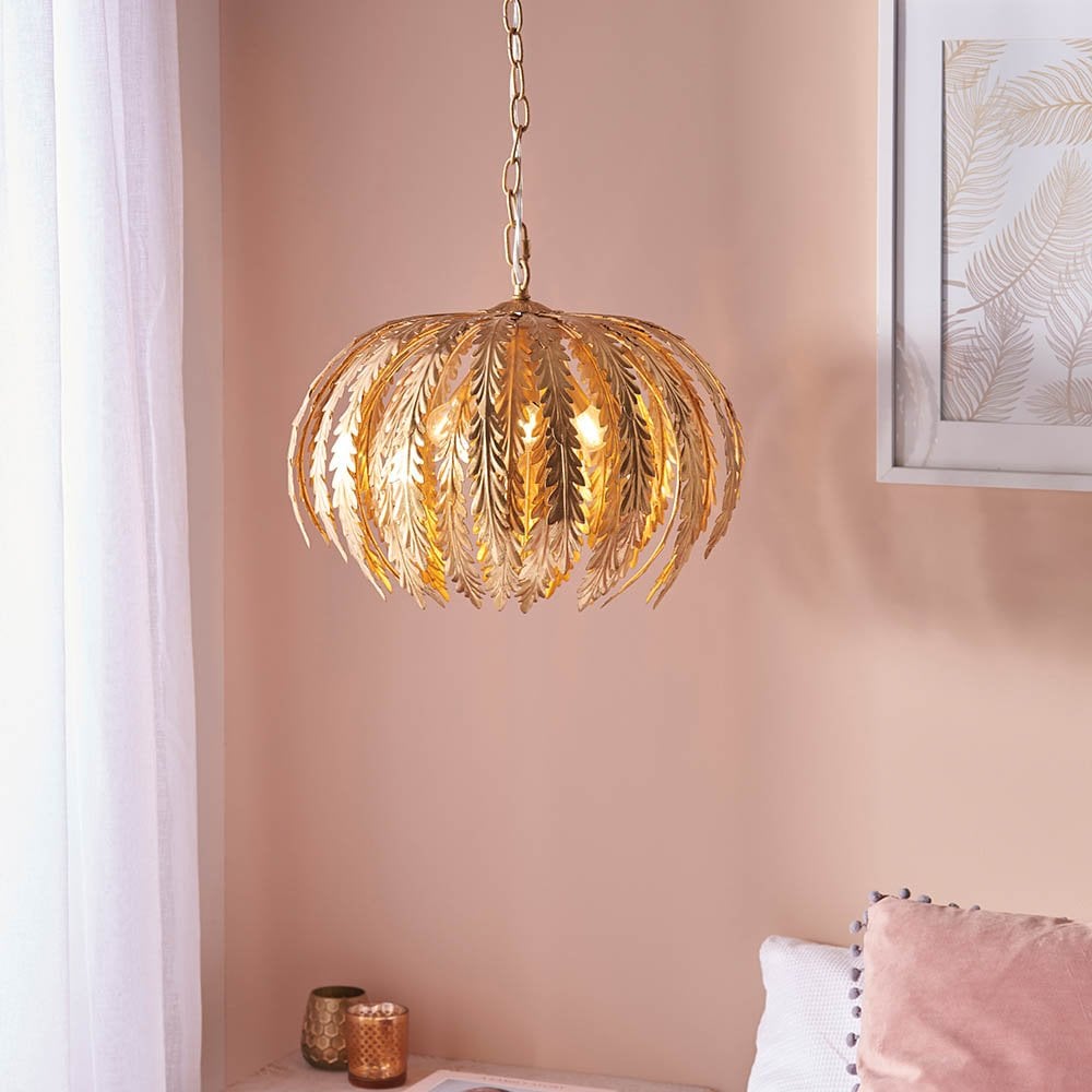 Delphine Large 3 Light with Leaf Detail in Gold