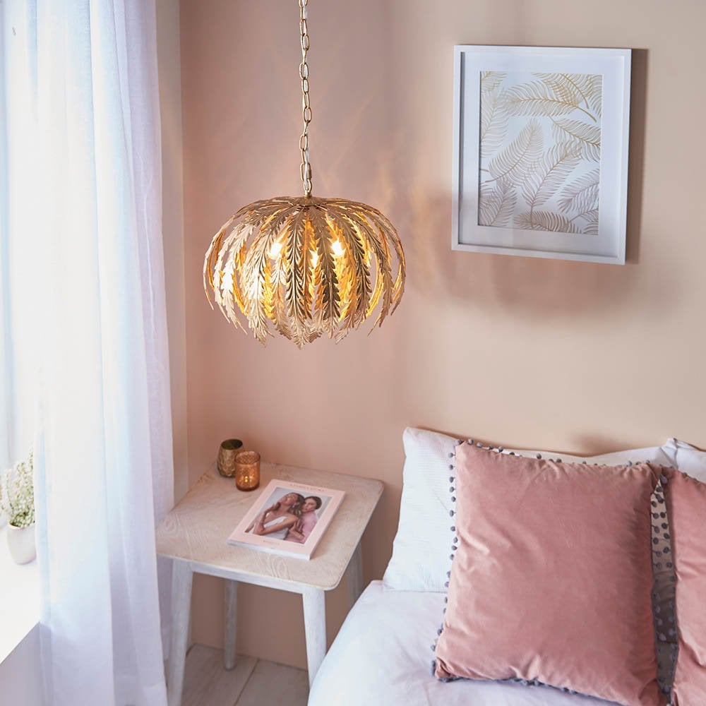Delphine Large 3 Light with Leaf Detail in Gold