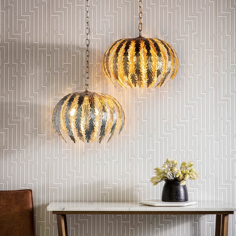 Delphine Large 3 Light with Leaf Detail in Gold