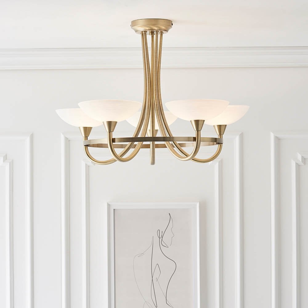 Cagney 5 Light Semi Flush in Antique Brass