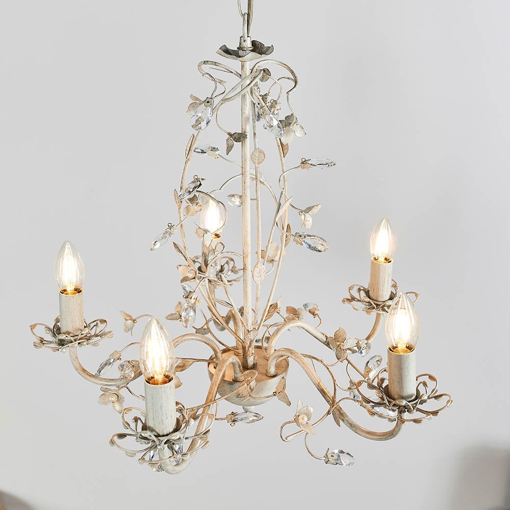 Lullaby 5 Light Pendant in Cream & Brushed Gold