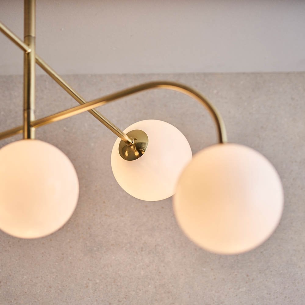 Otto 5 Light Semi Flush in Brushed Brass with Gloss White Glass