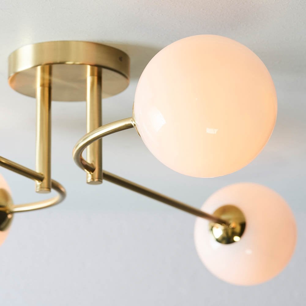 Otto 4 Light Semi Flush in Brushed Brass with Gloss White Glass
