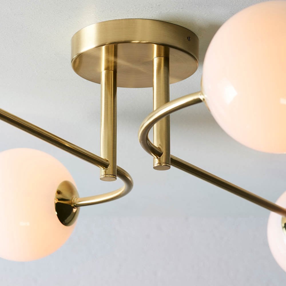 Otto 4 Light Semi Flush in Brushed Brass with Gloss White Glass