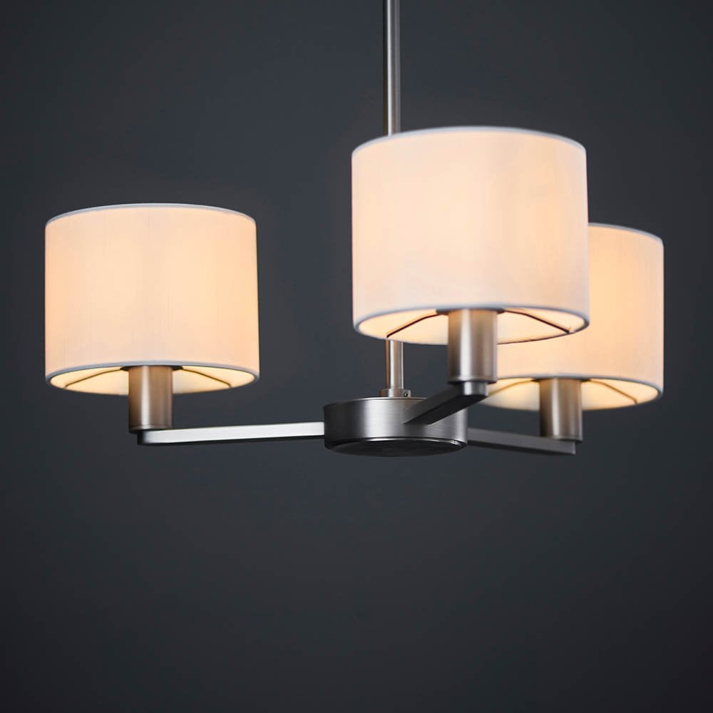 Daley 3 Light Multi Lighti Arm Pendant in Nickel C/W White Shades