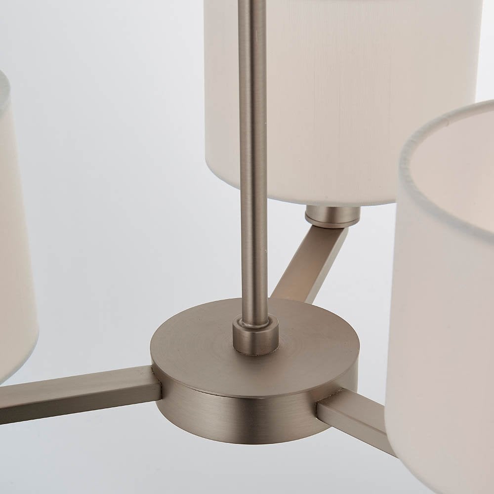 Daley 3 Light Multi Lighti Arm Pendant in Nickel C/W White Shades