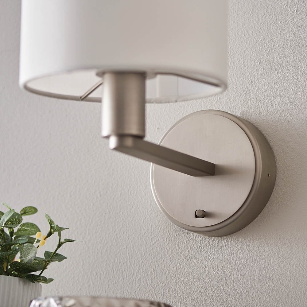 Daley Wall Light in Nickel C/W White Shade
