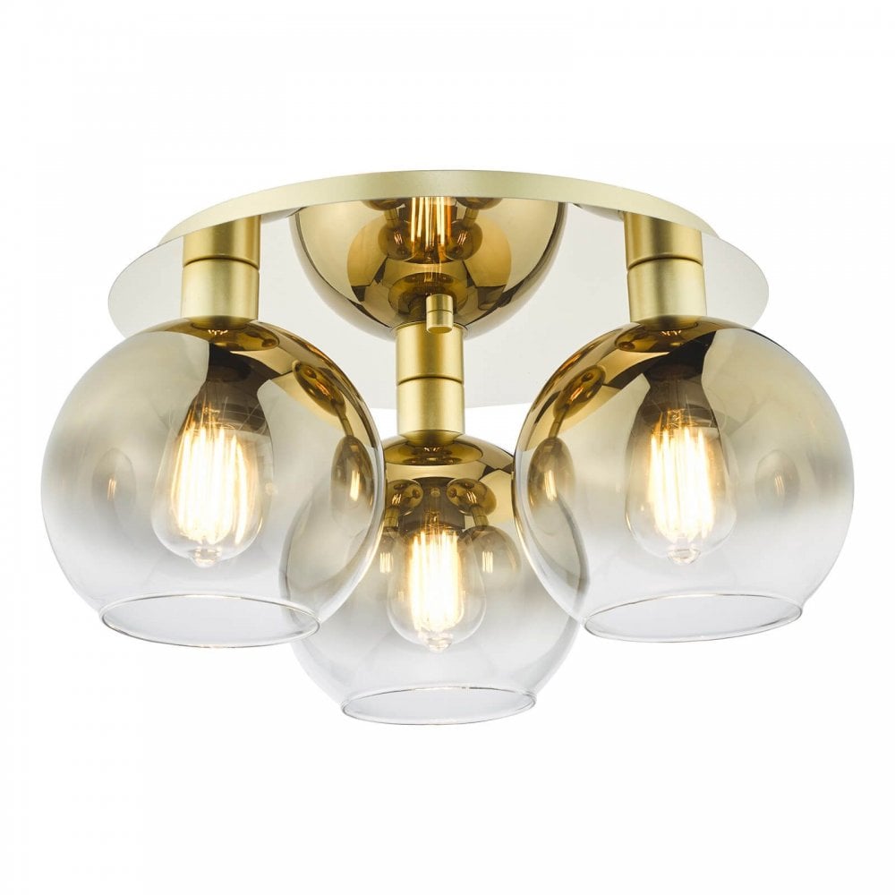 Lycia 3 Light Black Flush Light with Smoked Glass
