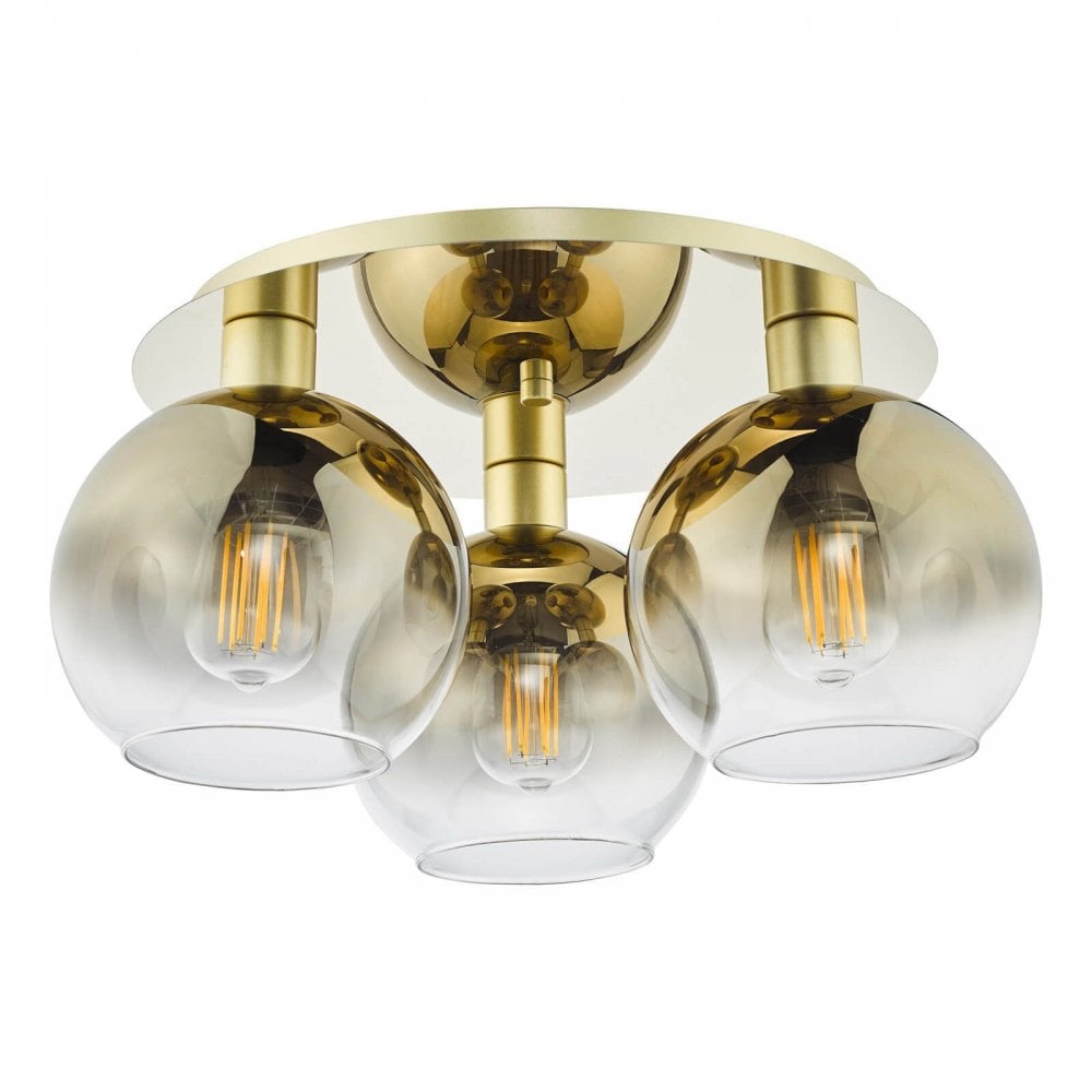 Lycia 3 Light Black Flush Light with Smoked Glass