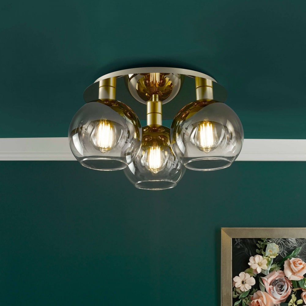 Lycia 3 Light Black Flush Light with Smoked Glass