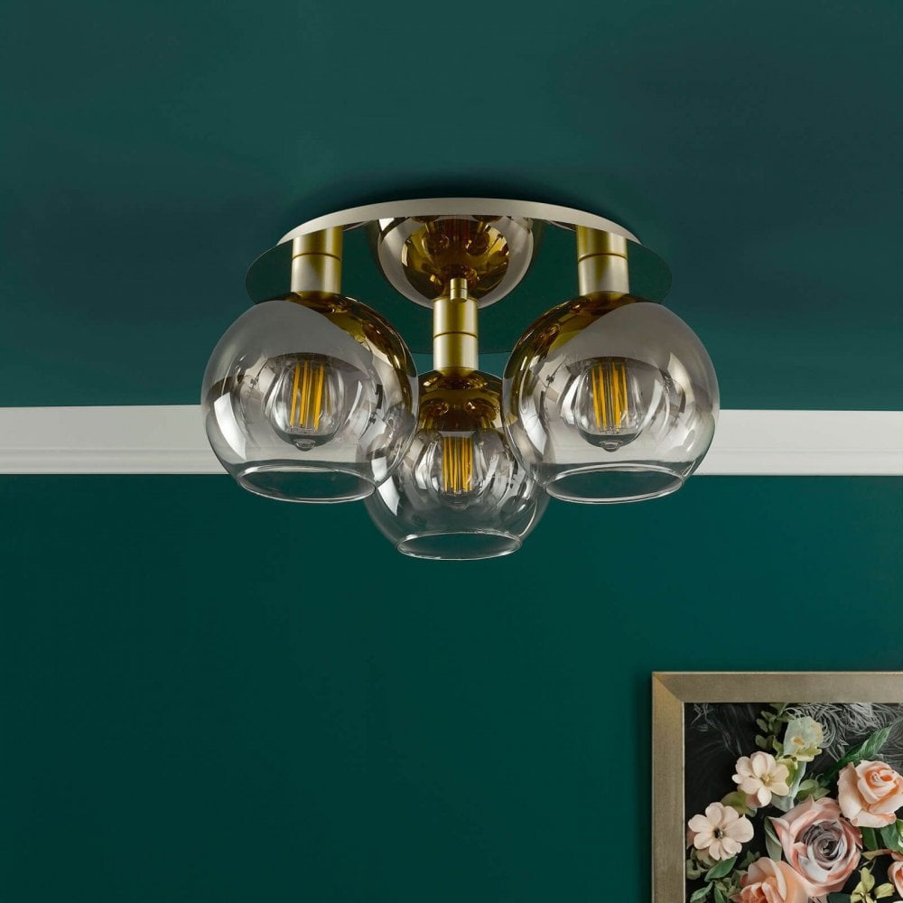 Lycia 3 Light Black Flush Light with Smoked Glass