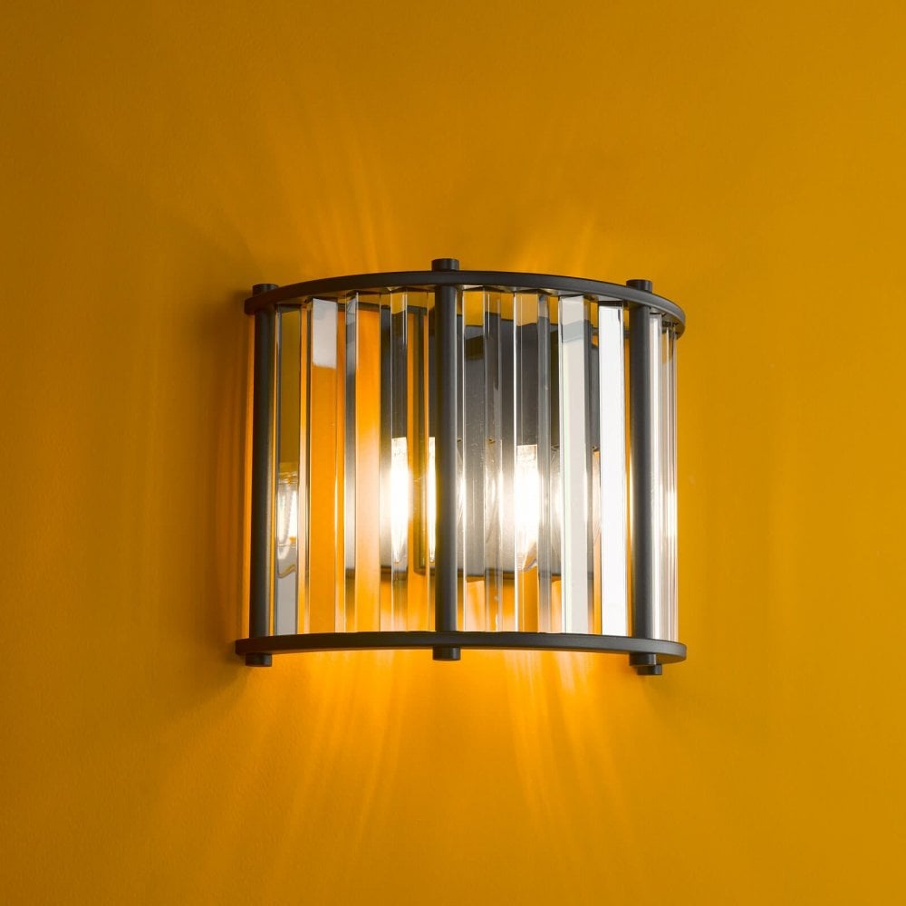 Kiran 2 Light Satin Black & Crystal Wall Light