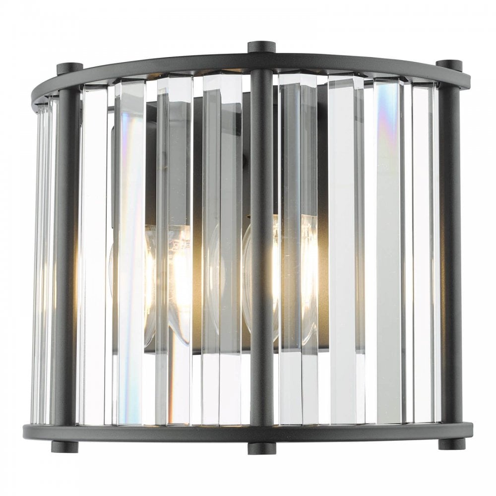 Kiran 2 Light Satin Black & Crystal Wall Light
