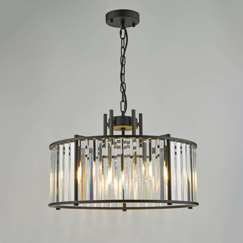 Kiran 5 Light Satin Black & Crystal Pendant