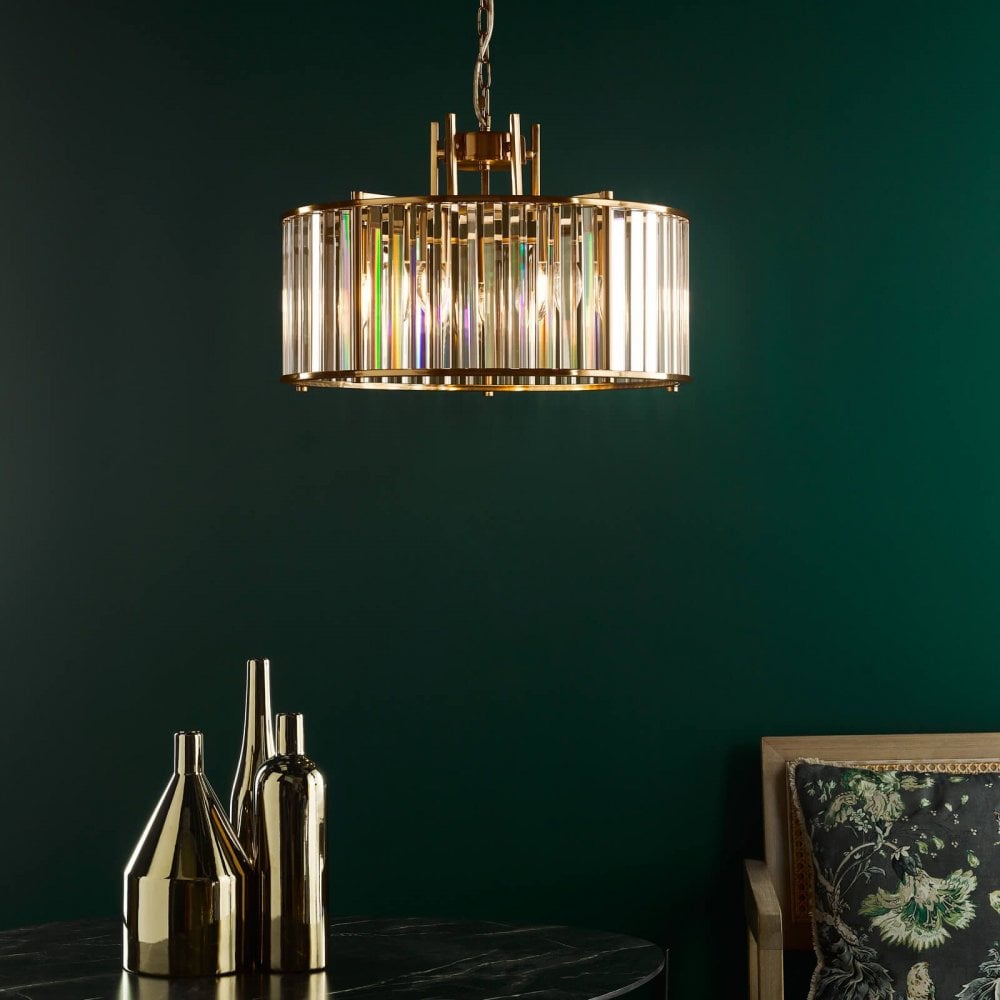 Kiran 5 Light Natural Brass & Crystal Pendant