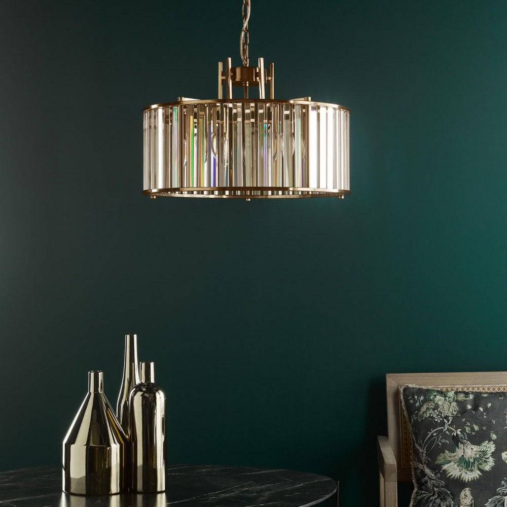 Kiran 5 Light Natural Brass & Crystal Pendant