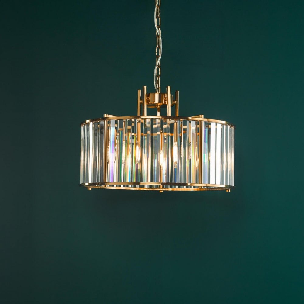 Kiran 5 Light Natural Brass & Crystal Pendant