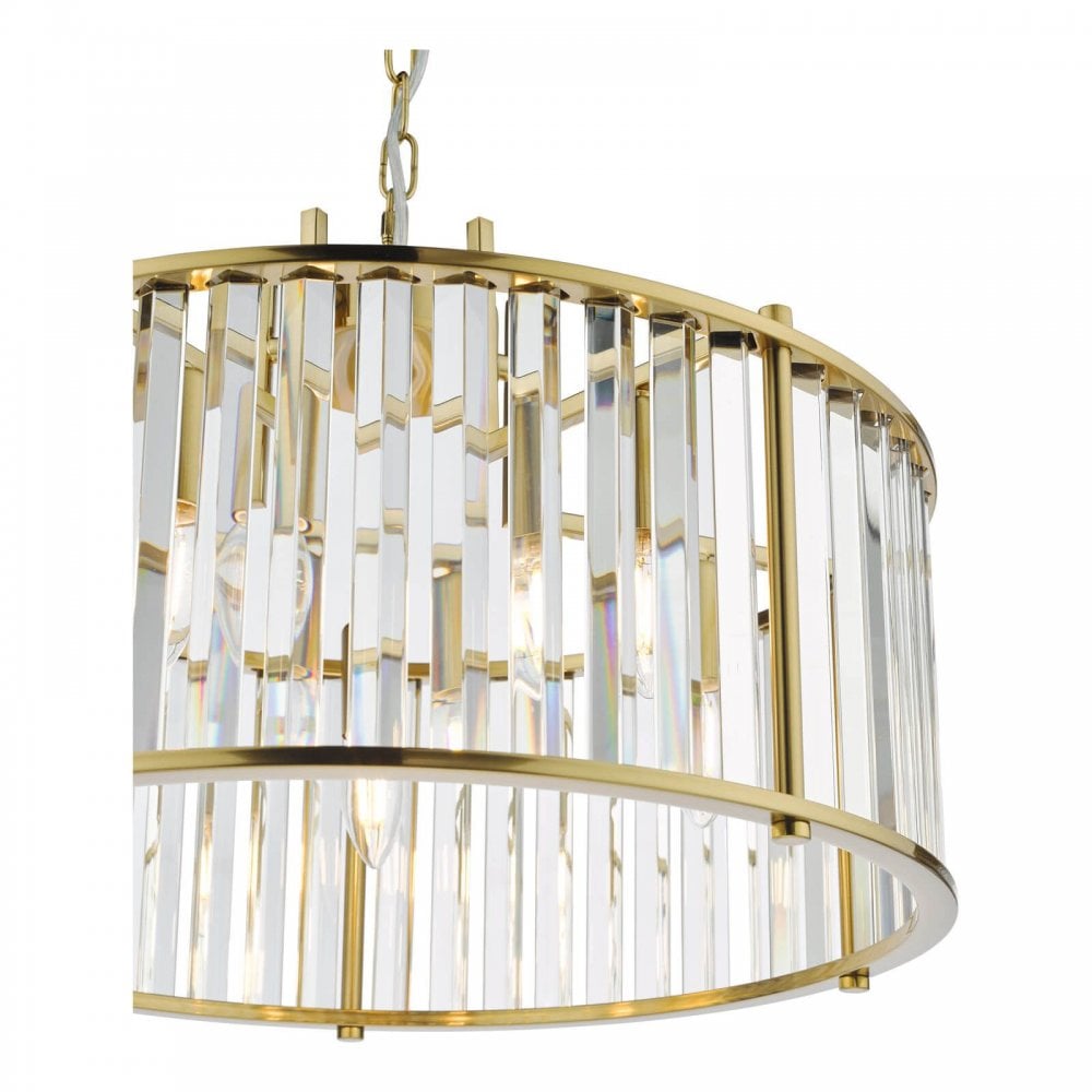 Kiran 5 Light Natural Brass & Crystal Pendant