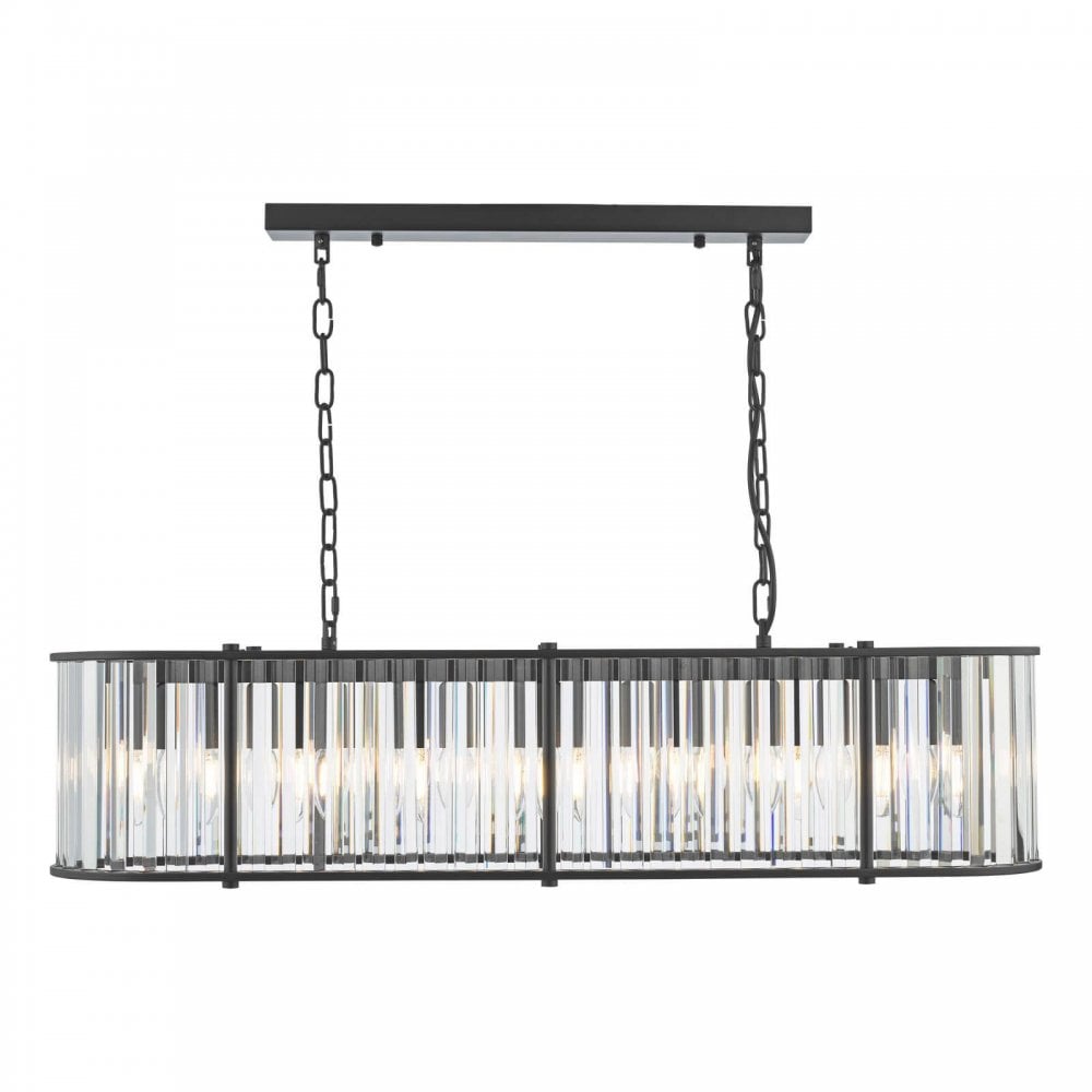 Kiran 7 Light Satin Black & Crytal Bar Pendant