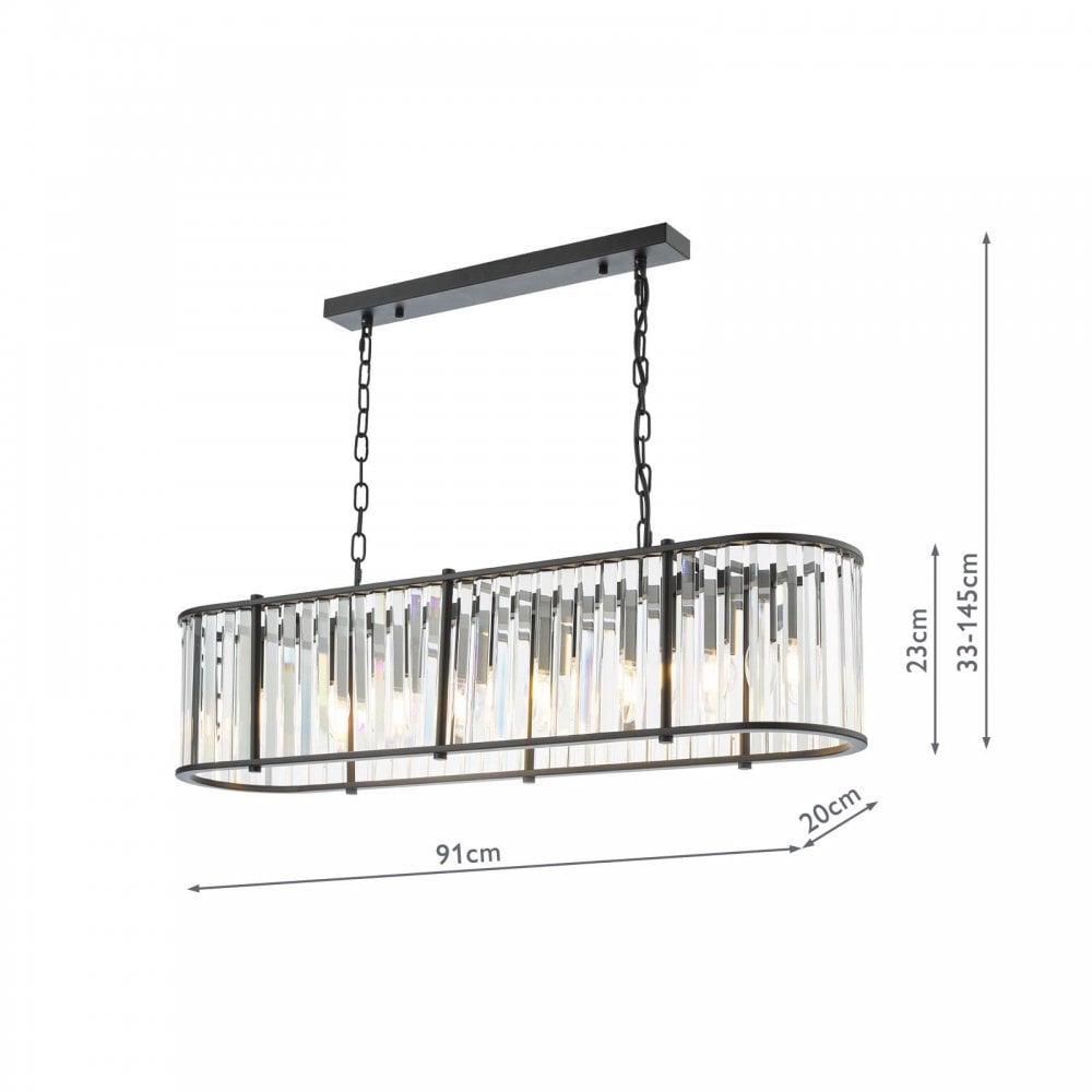 Kiran 7 Light Satin Black & Crytal Bar Pendant