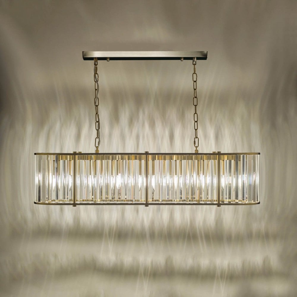 Kiran 7 Light Natural Brass & Crystal Bar Pendant