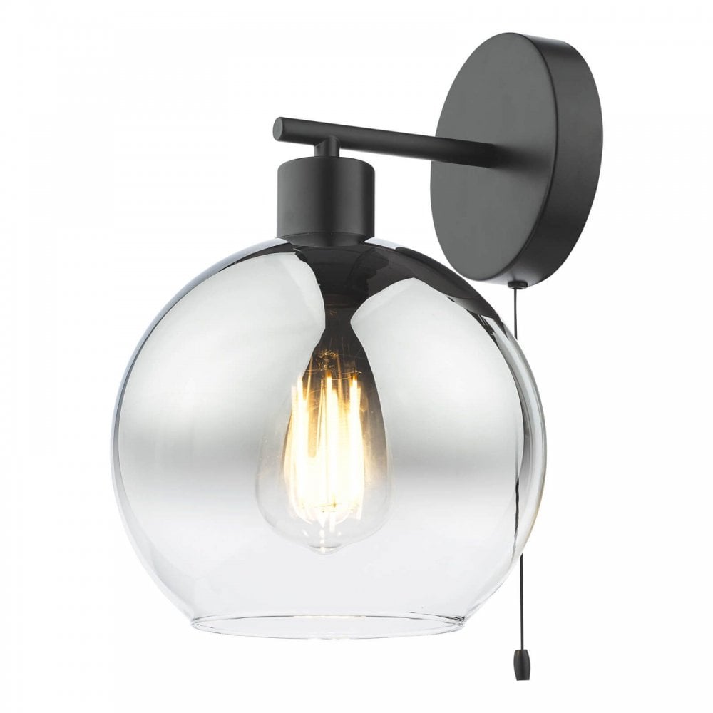 Lycia Matt Black & Smoked Ombre Glass Wall Light