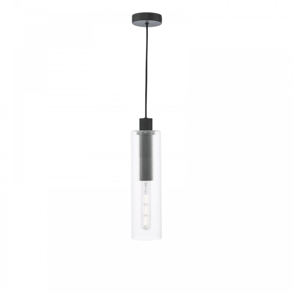 Ruben Satin Black & Ribbed Glass Pendant