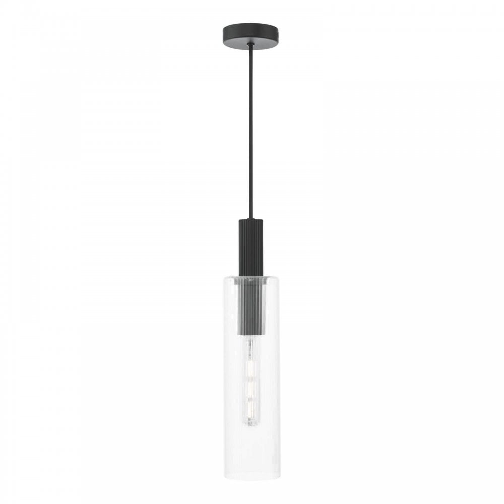 Ruben Satin Black & Ribbed Glass Pendant