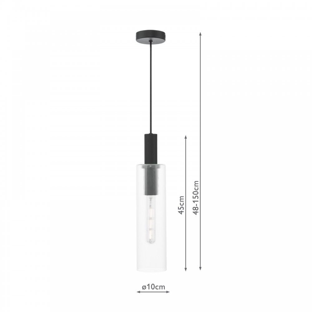 Ruben Satin Black & Ribbed Glass Pendant
