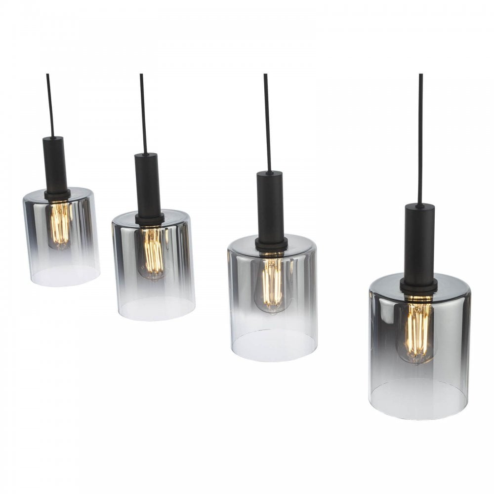 Savannah 4 Light Bar Pendant in Matt Black & Smoked Glass Finish