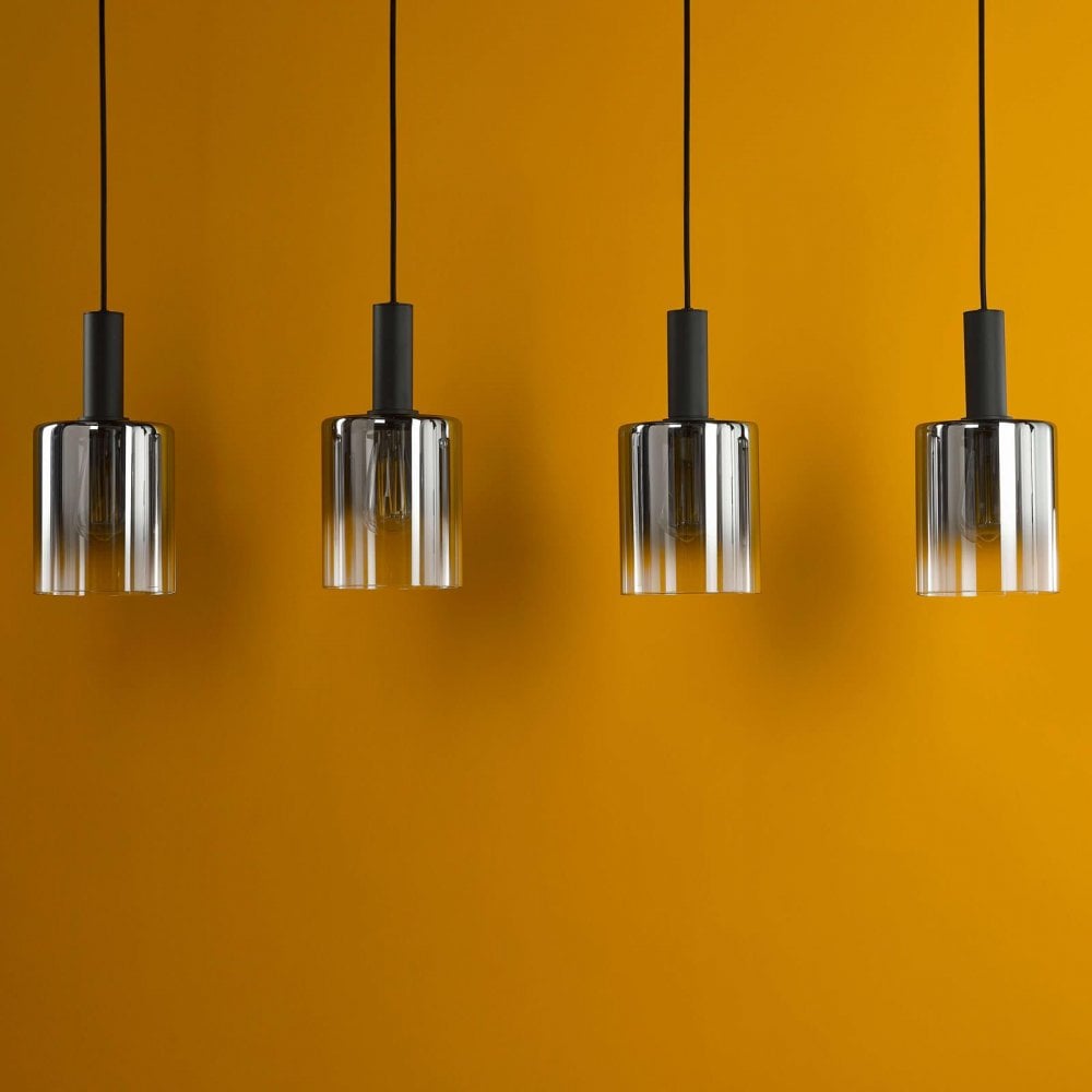 Savannah 4 Light Bar Pendant in Matt Black & Smoked Glass Finish