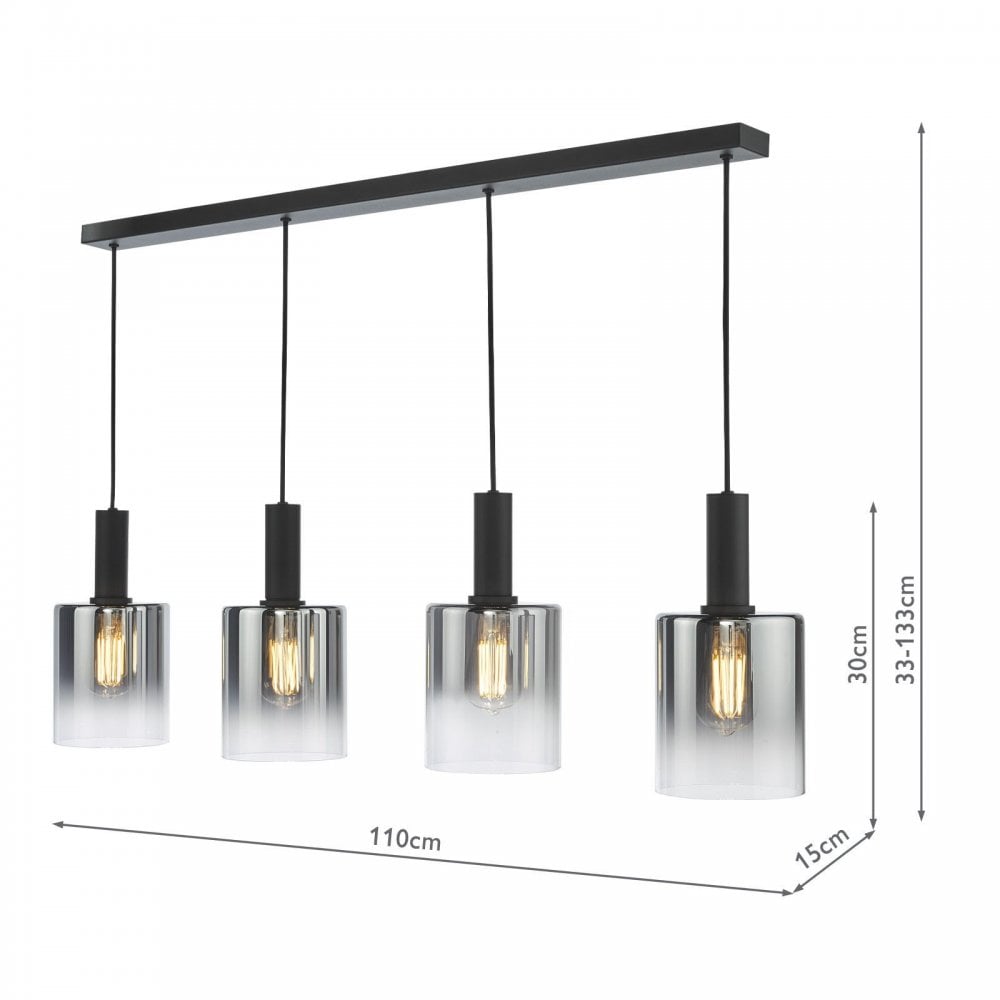 Savannah 4 Light Bar Pendant in Matt Black & Smoked Glass Finish