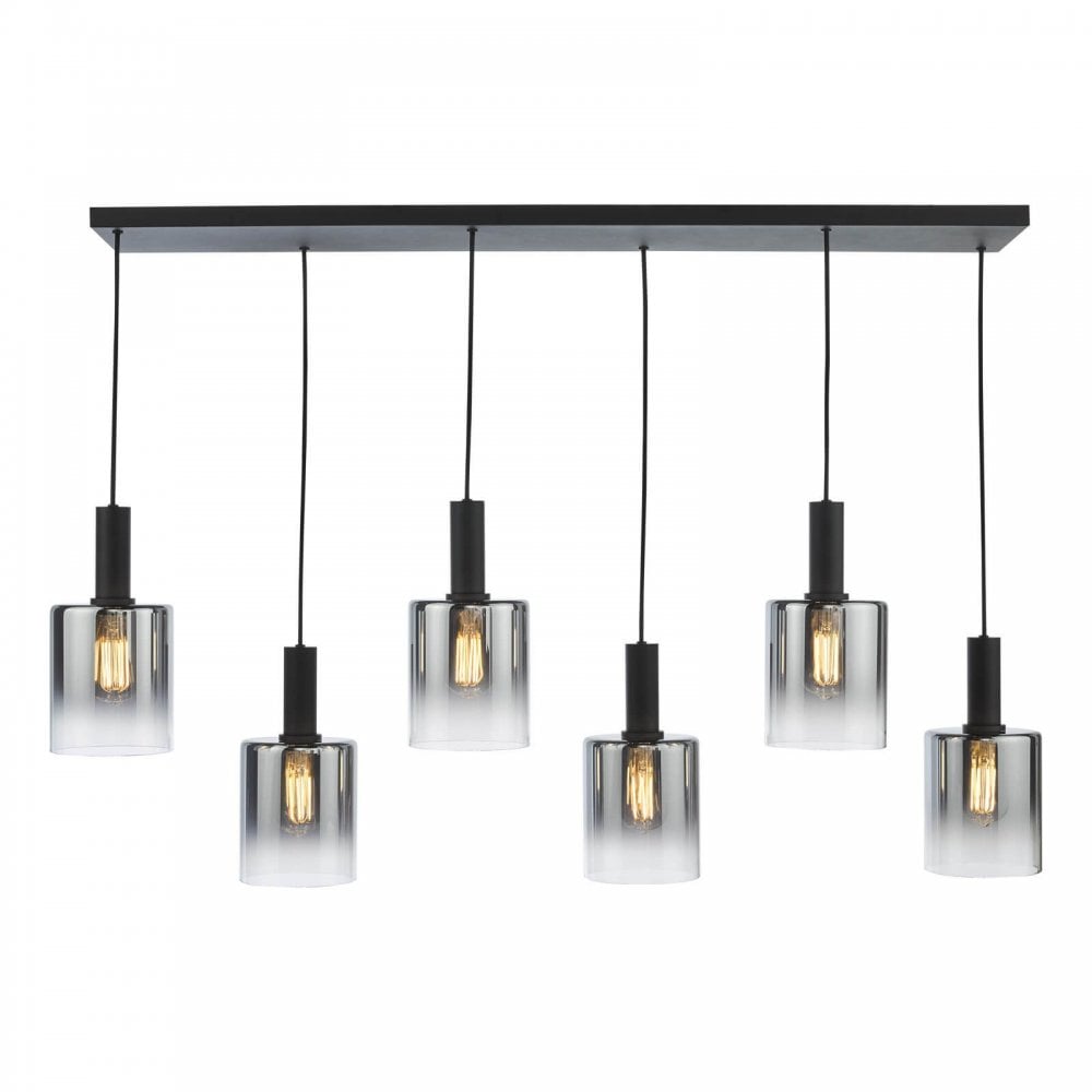 Savannah 6 Light Bar Pendant in Matt Black & Smoked Glass Finish