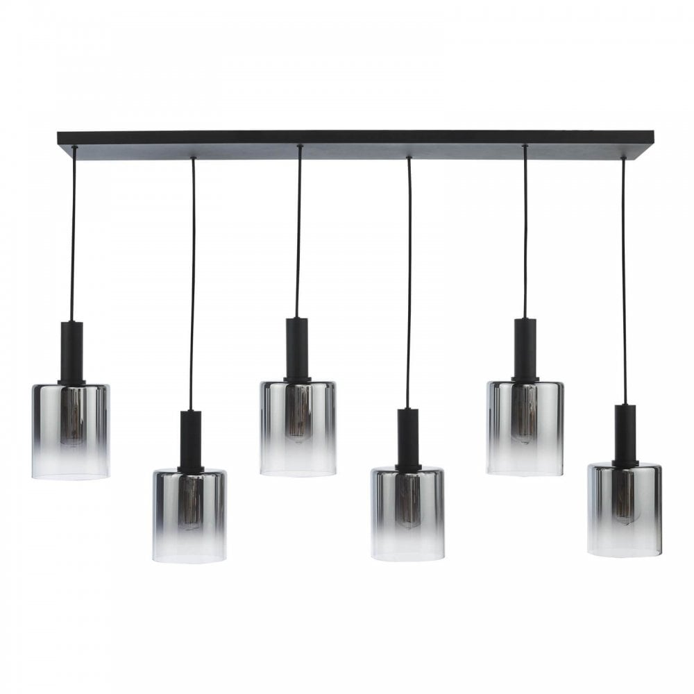 Savannah 6 Light Bar Pendant in Matt Black & Smoked Glass Finish