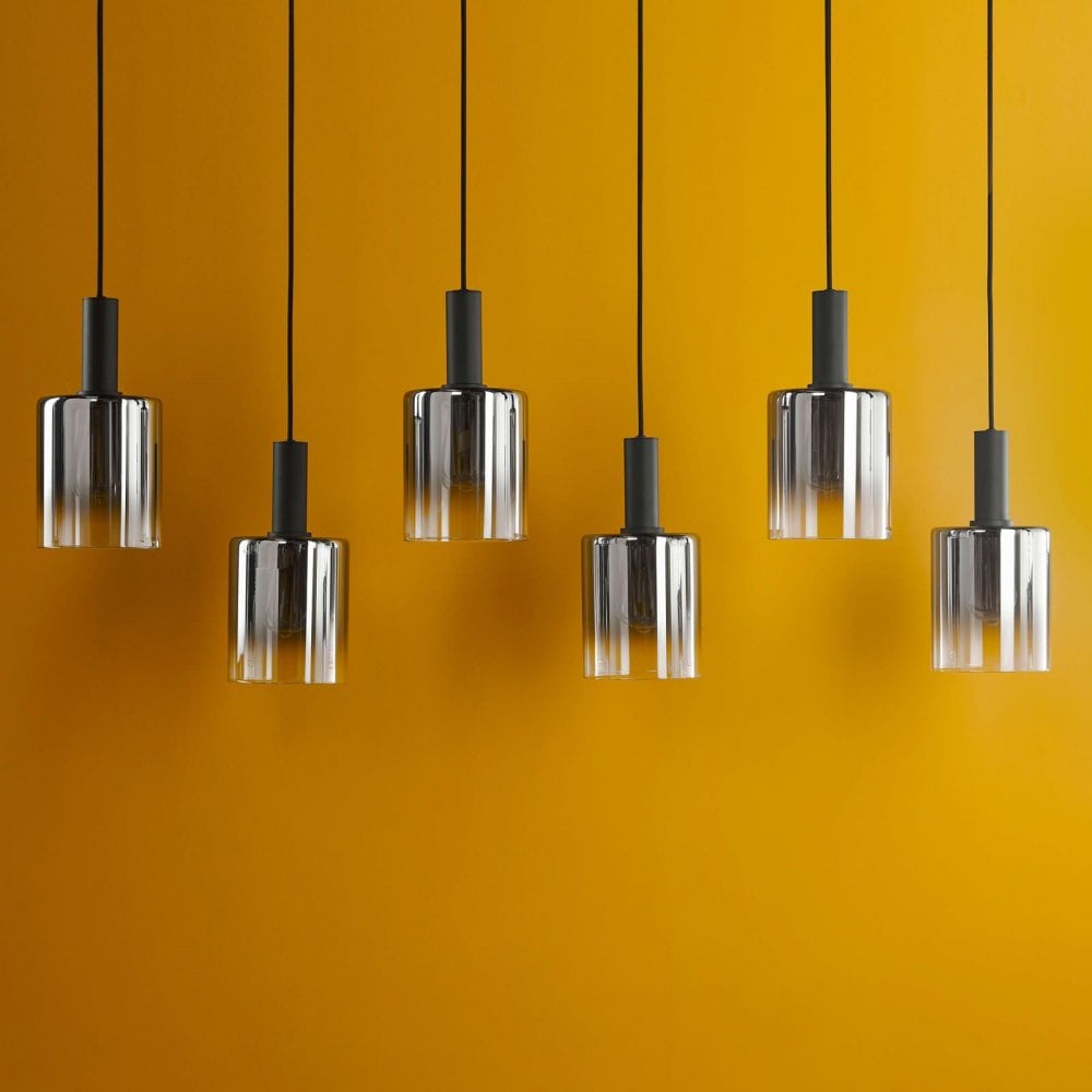 Savannah 6 Light Bar Pendant in Matt Black & Smoked Glass Finish