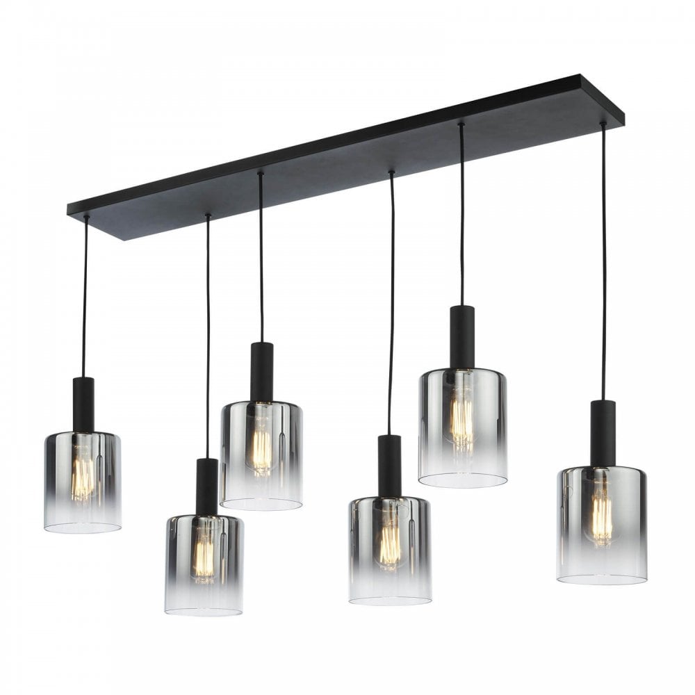 Savannah 6 Light Bar Pendant in Matt Black & Smoked Glass Finish
