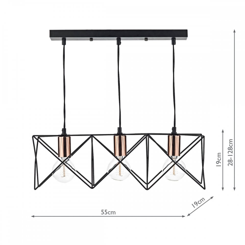 Midi 3 Light Bar in Black & Copper Finish