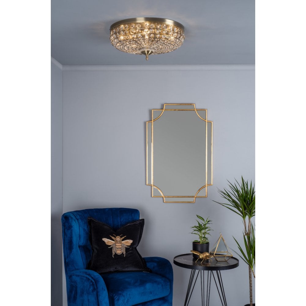 Asmara 5 Light Flush Antique Brass Crystal