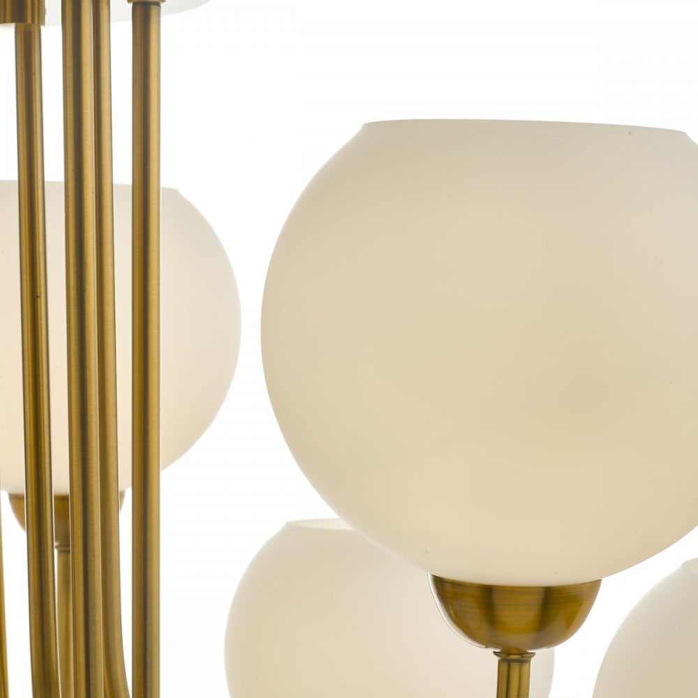 Indra 9 Light Pendant Natural Brass With Opal Glass