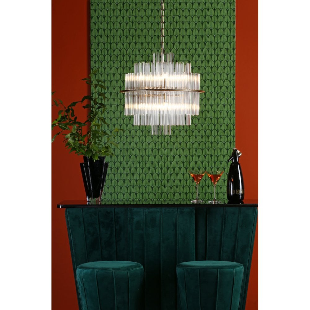 Lukas 13 Light Pendant Brushed Antique Gold And Glear Glass